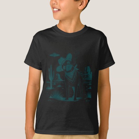 Oude pug ufo western grappige hond t-shirt (Voorkant)
