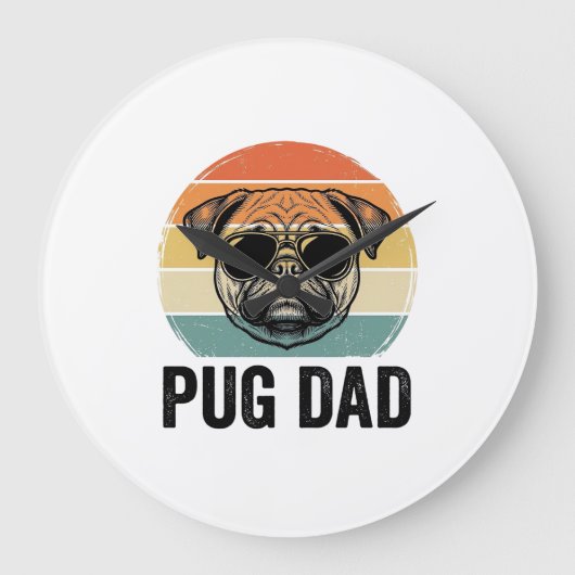 Oude Pug Vader Gravure Hond Liefhebber Ontwerp_1 Grote Klok (Voorkant)