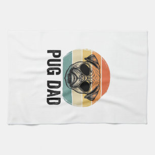 Oude Pug Vader Gravure Hond Liefhebber Ontwerp_1 Theedoek