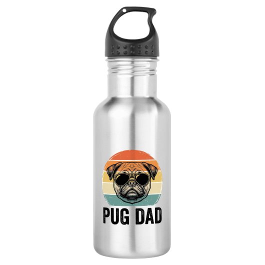 Oude Pug Vader Gravure Hond Liefhebber Ontwerp_1 Waterfles (Voorkant)