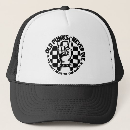 Oude PUNKS sterven nooit Punk Rock Music Legend Cu Trucker Pet (Voorkant)