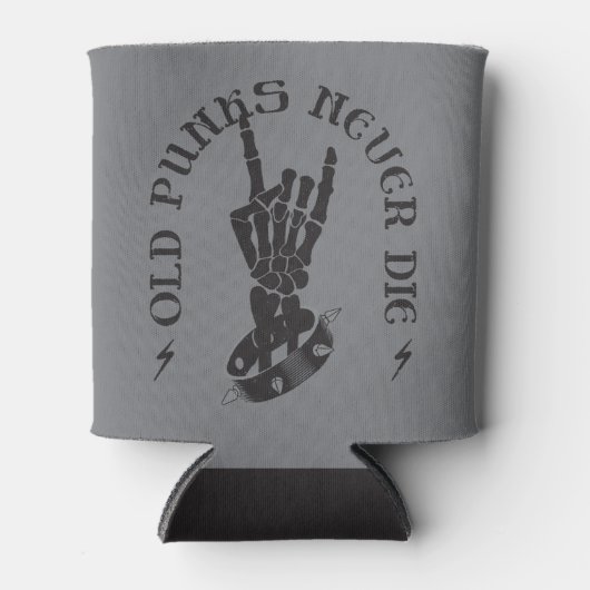 Oude punks sterven nooit skeleton rock op gothic blikjeskoeler (Voorkant)