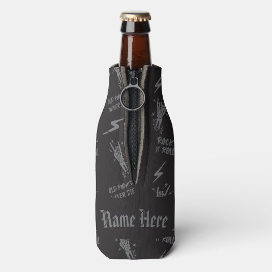 Oude punks sterven nooit skeleton rock op gothic flesjeskoeler (Fles Achterkant)