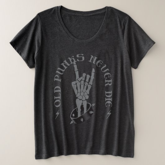 Oude punks sterven nooit skeleton rock op gothic grote maat t-shirt (Design voorkant)