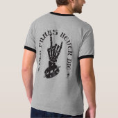 Oude punks sterven nooit skeleton rock op gothic t-shirt (Achterkant)