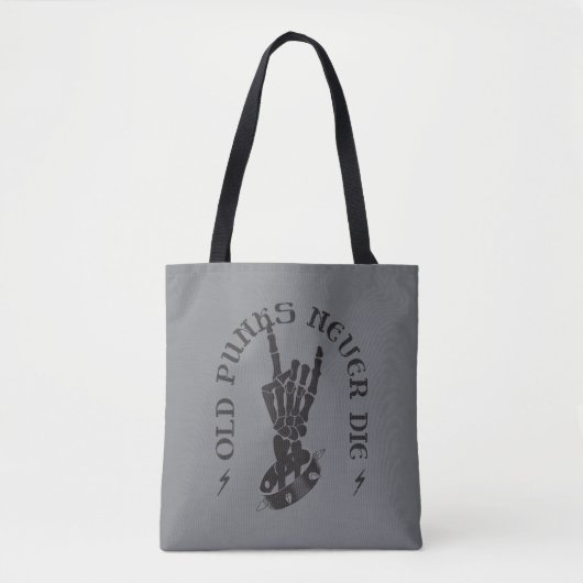 Oude punks sterven nooit skeleton rock op gothic tote bag (Voorkant)