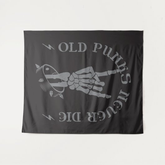 Oude punks sterven nooit skeleton rock op gothic wandkleed (Voorkant (horizontaal))