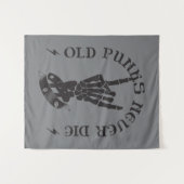 Oude punks sterven nooit skeleton rock op gothic wandkleed (Voorkant (horizontaal))