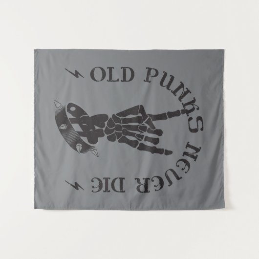 Oude punks sterven nooit skeleton rock op gothic wandkleed (Voorkant (horizontaal))