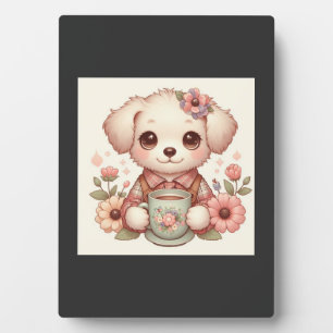 Oude Puppy met Theekopje met Bloemen Fotoplaat
