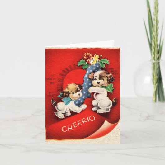Oude Puppy's Cheerio Kerstmis Kaart (Voorkant)