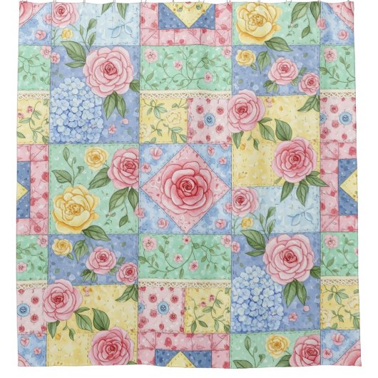Oude quilt roos patroon douchegordijn (Voorkant)