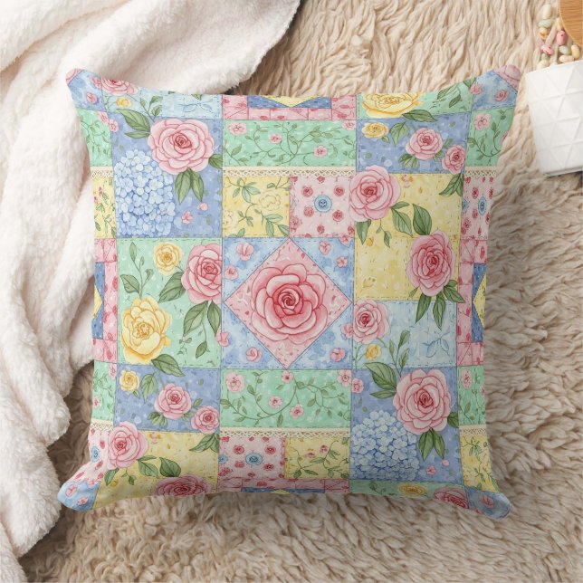 Oude quilt roos patroon kussen (Deken)