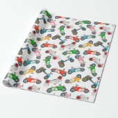 Oude raceauto-patroon cadeaupapier (Uitgerold)