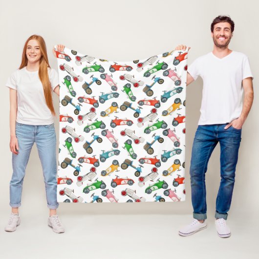 Oude raceauto-patroon fleece deken (In situ)