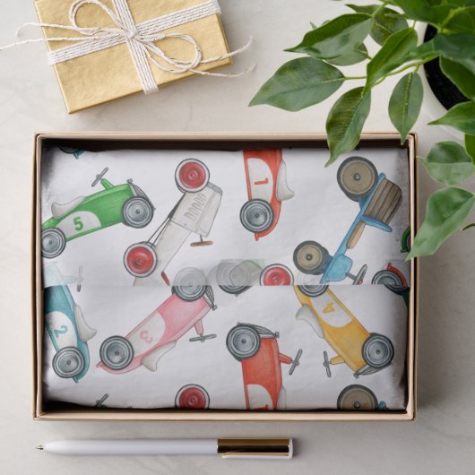 Oude raceauto-patroon tissuepapier (Geschenk)