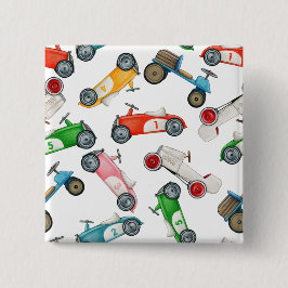 Oude raceautopatroon vierkante button 5,1 cm