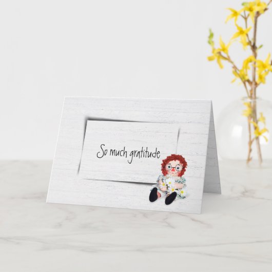 Oude rag pop dankbaarheid kaart (Gele Bloem)