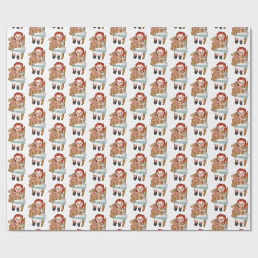 oude rag pop met teddy beer cadeaupapier (Vlak)