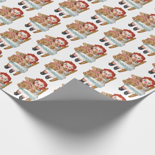 oude rag pop met teddy beer cadeaupapier (Hoek)