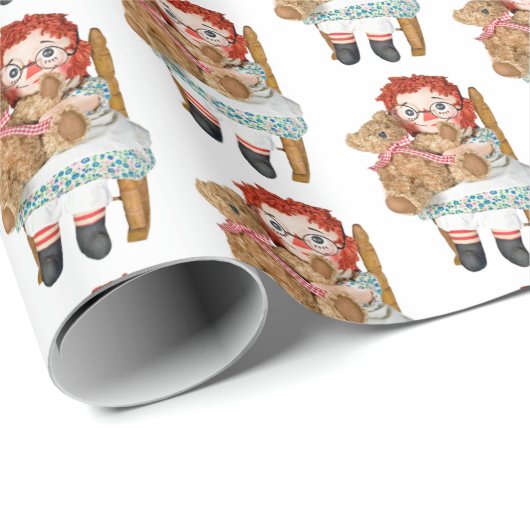 oude rag pop met teddy beer cadeaupapier (Rol Hoek)