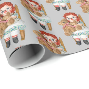 oude rag pop met teddy beer cadeaupapier