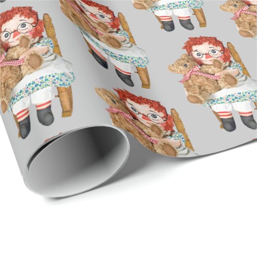 oude rag pop met teddy beer cadeaupapier (Rol Hoek)