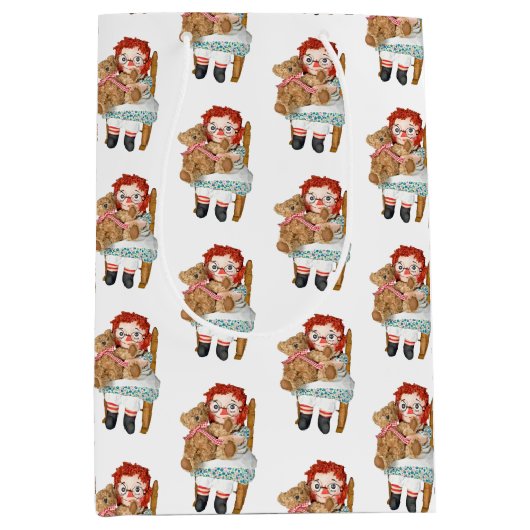 oude rag pop met teddy beer medium cadeauzakje (Voorkant)