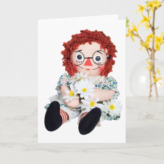 oude rag pop vriend kaart (Gele Bloem)