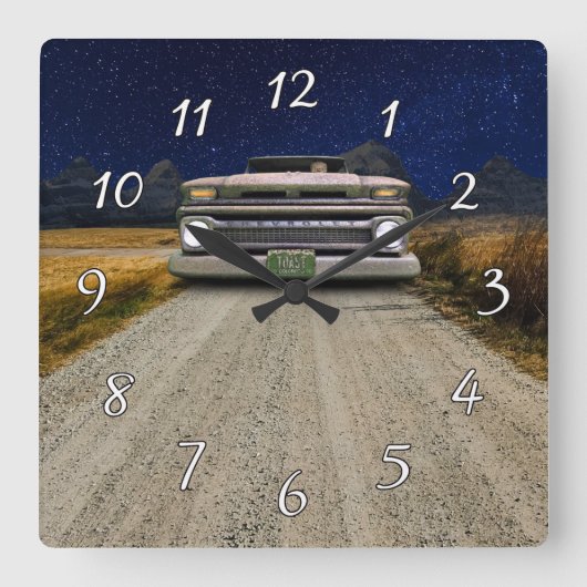 Oude Rat Rod Pickup Truck Zombie Driver Vierkante Klok (Voorkant)