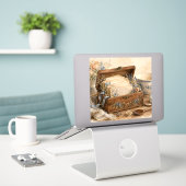Oude Receptendoos Cottage Keuken Sticker (Laptop op bureau)
