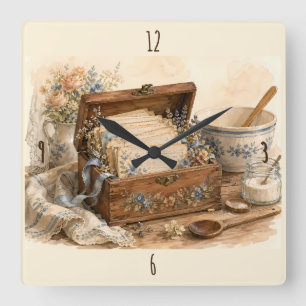 Oude Receptendoos Cottage Keuken Vierkante Klok