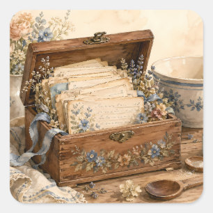Oude Receptendoos Cottage Keuken Vierkante Sticker