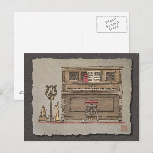 Oude rechtopstaande piano briefkaart (Voorkant / Achterkant)