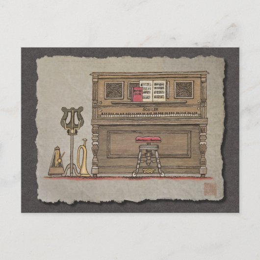 Oude rechtopstaande piano briefkaart (Voorkant)