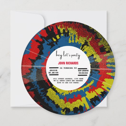  oude record verjaardagsuitnodiging save the date (Voorkant)