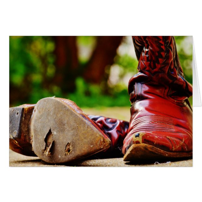 Oude Red Cowboy Boots Westerne Kaart (Voorkant Horizontaal)
