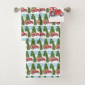 Oude Red PickUp-vrachtwagen die door sneeuw gaat Bad Handdoek (Insitu)