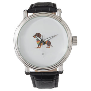 Oude regenboog trui Das cute lange hond Il Horloge