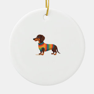 Oude regenboog trui Das cute lange hond Il Keramisch Ornament