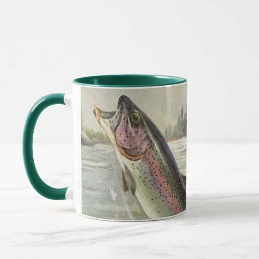 Oude regenboogforel visser vissen op vis mok (Links)