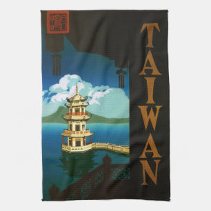 Oude Reis Azië, Taiwan Pagode Toren met meerdere v Theedoek