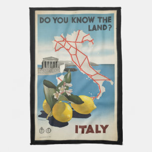 Oude reis Italië kaart met citroenen Theedoek