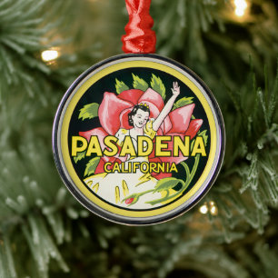 Oude reis, Pasadena Californië, Dame en Roos Metalen Ornament
