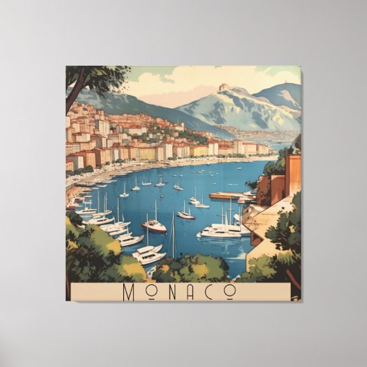 Oude reis scène haven van Monaco Aangepaste tekst Canvas Afdruk (Voorkant)