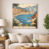 Oude reis scène haven van Monaco Aangepaste tekst Canvas Afdruk