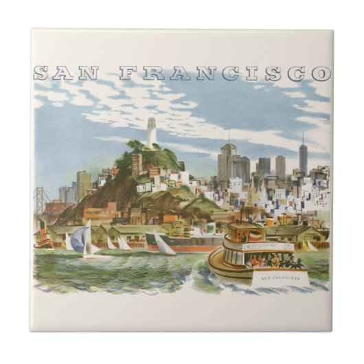 Oude reiskaart van San Francisco Bay Ferryboot Tegeltje (Voorkant)