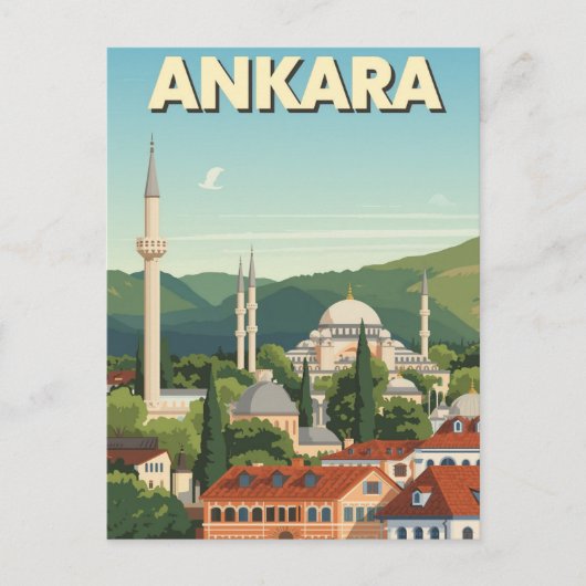 Oude reisposter Ankara Turkije Moskee Briefkaart (Voorkant)
