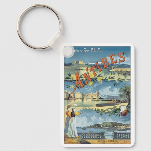 Oude Reisposter, Antibes, Frankrijk Sleutelhanger (Voorkant)