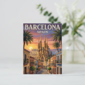Oude Reisposter Barcelona Briefkaart (Staand voorkant)